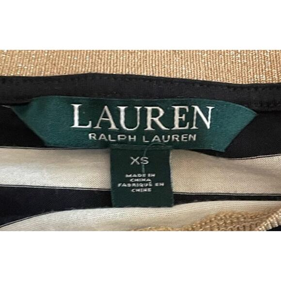 Lauren Ralph Lauren Striped Short Sleeve Gold Buttons Metallic Black White XS - Picture 5 of 6